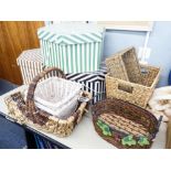 A QUANTITY OF WICKER BASKETS AND HAT BOXES