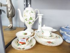 A ROYAL ALBERT CHINA 'POINSETTA' PATTERN TEA WARES OF 6 PIECES, WEDGWOOD CHINA 'CLEMENTINE'