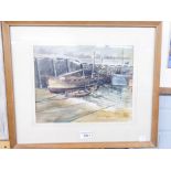 T. BROWN WATERCOLOUR DRAWING HARBOUR SCENE