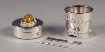 STERLING SILVER BANDED PAIL PATTERN OPEN SALT, 1 ¼" (3.2cm) high, handle detached, together with