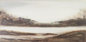 MARY McCARTNEY OIL PAINTING ON BOARD An abstract landscape Unsigned 12" x 24" (30.4 x 60.9cm)