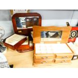 TWO MODERN POLISHED WOOD TABLE TOP JEWELLERY CABINETS