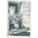 ANNETTE JOHNSON ETCHING WITH AQUATINT PRINTED IN BLUE/GREY WITH HINT OF RED 'Summer Flowers' Signed,