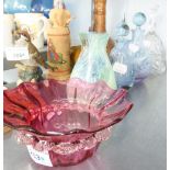 A BUD VASE; A CRANBERRY GLASS DISH; A CUT GLASS HAND BELL; A CAITHNESS HAND BLOWN SMALL BOTTLE