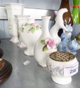 'CHANTELLE' BY ROYAL WINTON, PEDESTAL VASE AND ANOTHER SMALLER; A COALPORT FOR 'ST. MICHAEL' BULB