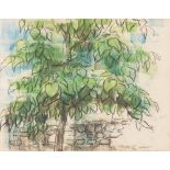 DAVID JAUNDRELL OIL PAINTING ON THIN CARD 'Summer Blue' Signed and inscribed in pencil 4" x 2 1/