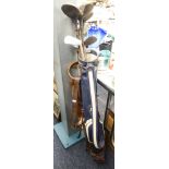FIVE HICKORY SHAFTED GOLF CLUBS, VIZ PAIR OF FAIRWAY WOODS, MILLS PATENT PUTTER, ZENITH MASHIE