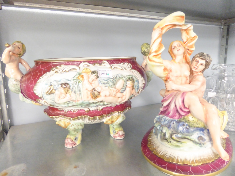 A MODERN CAPO DI MONTE TWO HANDLED COVERED TUREEN OF NAUTICAL THEME