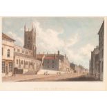 STURGEON ARTIST SIGNED COLOUR PRINT Village scene Guild stamped 16 1/2" x 30 1/4" TOGETHER WITH A