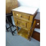 A MID TWENTIETH CENTURY FRENCH WALNUTWOOD BEDSIDE CUPBOARD, HAVING SINGLE DRAWER OVER CUPBOARD, OVER