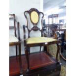 A SINGLE LATE VICTORIAN/EDWARDIAN MAHOGANY DRAWING ROOM OPEN ARMCHAIR