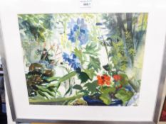 FIONA CLUCAS WATERCOLOUR Study of garden flowers Signed and dated (20)03 lower right 13" x 16 1/