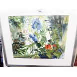 FIONA CLUCAS WATERCOLOUR Study of garden flowers Signed and dated (20)03 lower right 13" x 16 1/