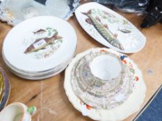 A SET OF SIX BURLEIGH WARE FISH PLATES, A LARGE MIDWINTER EXAMPLE, THREE ITEMS OF WEDGWOOD, A