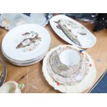 A SET OF SIX BURLEIGH WARE FISH PLATES, A LARGE MIDWINTER EXAMPLE, THREE ITEMS OF WEDGWOOD, A