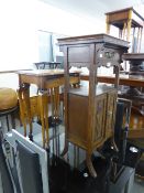 AN EARLY/MID TWENTIETH CENTURY OAK SMOKERS CABINET, AND A NEST OF TABLES HAVING CABRIOLE SUPPORTS