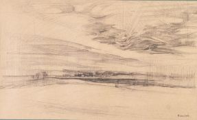 BRIAN COOK PENCIL DRAWING 'January Mist' Signed, inscribed verso 9" x 14" (22.8 x 35.5cm)