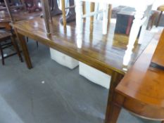 POLISHED WOOD OBLONG KITCHEN DINING TABLE WITH FIVE PLANK TOP, ON FOUR SQUARE TAPERING LEGS, 5'3"