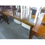 POLISHED WOOD OBLONG KITCHEN DINING TABLE WITH FIVE PLANK TOP, ON FOUR SQUARE TAPERING LEGS, 5'3"