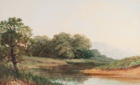 W. B. HENLEY (fl. 1854 - 56) WATERCOLOUR DRAWING Wooded river landscape Signed lower left 10 1/2"
