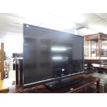 SONY 40" FLAT SCREEN COLOUR TELEVISION, ON STAND WITH DVD AND VIDEO CASSETTE PLAYERS