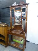 A VICTORIAN HALL STAND WITH FITTED MIRROR AND LIFT UP GLOVE BOX (REPLACEMENT COAT HOOKS)