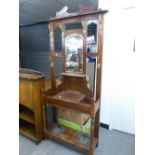 A VICTORIAN HALL STAND WITH FITTED MIRROR AND LIFT UP GLOVE BOX (REPLACEMENT COAT HOOKS)