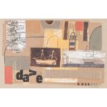 DAVID JAUNDRELL MIXED MEDIA ON THIN CARD Abstract coastal scene Signed lower left 3 1/2" x 10" (8.