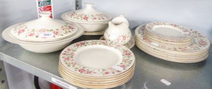 WEDGWOOD 'WOODLAND ROSE' CHINA DINNER SERVICE FOR SIX PERSONS