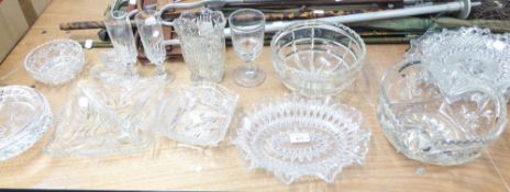 LARGE WATERFORD CRYSTAL CIRCULAR ASHTRAY, PAIR OF NINETEENTH CENTURY GLASS ICE CRUSHERS AND 12