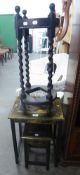 TWO CHINOISERIE SMALL COFFEE TABLES AND A BARLEY TWIST STICK STAND (3)