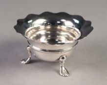 EDWARD VII SILVER OPEN SALT BY JOHN & WILLIAM DEAKIN, with wavy, flared rim and scroll supports with