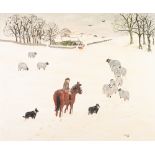 WINNIE (Amateur artist) OIL PAINTING ON CANVAS BOARD Winter landscape with sheep and figure on