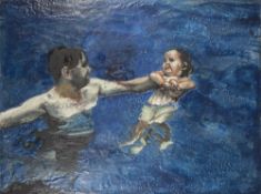 J. CHADDERTON (twentieth/ twenty first century) COLD WAX PAINTING ON MANUFACTURED BOARD Man swimming