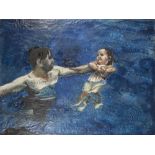 J. CHADDERTON (twentieth/ twenty first century) COLD WAX PAINTING ON MANUFACTURED BOARD Man swimming