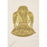 BILL REID (1920-1998) ARTIST SIGNED EMBOSSED GOLD LEAF CUT-OUT 'The Raven and the First Men' 9" X 6"