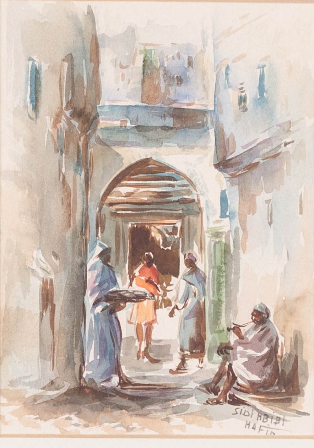 SIDI HBIBI (CONTEMPORARY) THREE WATERCOLOURS Arabian scenes Each signed and inscribed 'Hafid' - Image 2 of 3