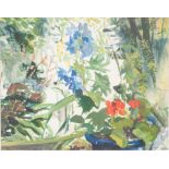 FIONA CLUCAS WATERCOLOUR Study of garden flowers Signed and dated (20)03 lower right 13" x 16 1/