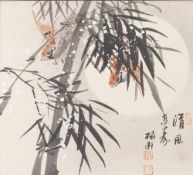 KOREAN SCHOOL (CONTEMPORARY) WATERCOLOUR Study of birds amongst bamboo Inscribed with six