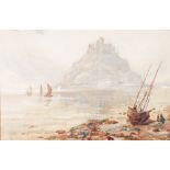 THOMAS WILLIAM MORLEY (1859-1925) WATERCOLOUR DRAWING Cornish coastal scene with sailing boats and