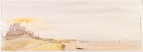 PHIL RUSSELL (Contemporary) WATERCOLOUR 'Early Evening, Bamburgh' Signed, inscribed and dated 2004