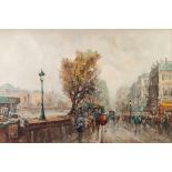 J. GIORDANO (TWENTIETH/ TWENTY FIRST CENTURY) OIL PAINTING ON CANVAS Parisienne street scene