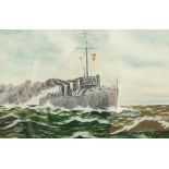 T. CARTER (TWENTIETH CENTURY) OIL PAINTING British Naval Warship Signed 11 ½" x 17 ½" (29.2cm x 44.