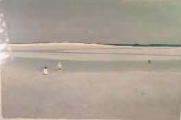 CONTEMPORARY ARTIST COLOURED LIMITED EDITION LITHOGRAPHIC PRINT Beach scene with figures