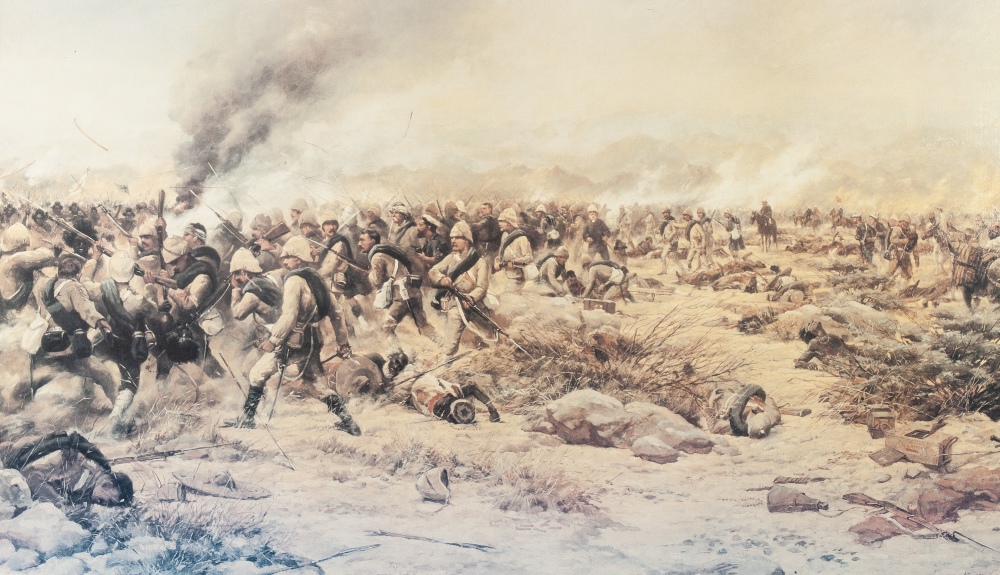 A PHOTOGRAVURE 'RORKE'S DRIFT' AND A COLOUR PRINT 'BATTLE SCENE' - Image 2 of 2