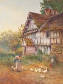 OLIVER BAKER WATERCOLOUR DRAWING 'A Herefordshire Farmhouse' Signed lower left, artist's label verso