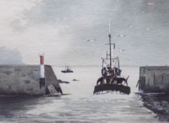 WILLIAM A BRISTOW WATERCOLOUR 'Leaving Harbour' 10" x 12 1/2" (25.4 x 31.7cm) (Exhibited at