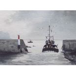 WILLIAM A BRISTOW WATERCOLOUR 'Leaving Harbour' 10" x 12 1/2" (25.4 x 31.7cm) (Exhibited at