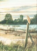 NEIL SPILMAN (b. 1951) OIL PAINTING ON BOARD 'Waiting for Evening', barn owl in a landscape Signed