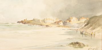 J.S. YALLAU ? (Twentieth Century) WATERCOLOUR 'An old world village on the Northumberland Coast'